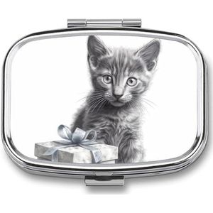 Pillendoosje Draagbare Pillendoos voor Pocket Kat Naast Geschenkdoos Reizen Kleine Pillen Organizer 2 Compartiment Metalen Pil Container Houder voor Medicijnen Vitaminen Visolie Supplementen