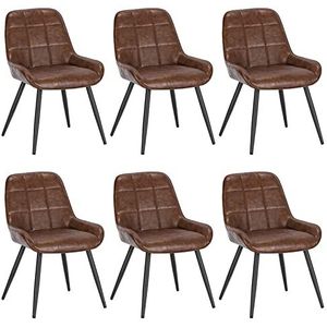 WOLTU Set van 6 eetkamerstoelen, relaxstoelen van kunstleer, ergonomische Scandinavische stoelen met rugleuning voor woonkamer, woonkamer, keuken, slaapkamer, bruin, BH332br-6