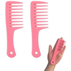 Mini haarkammen, set van 2 kleine kam met brede tanden, ontwarrende kamkamborstel voor vrouwen, draagbare reisdouchekam voor krullend lang nat droog haar - Beste stylingkam voor het verminderen van