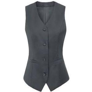 Hgvcfcv Vintage vest voor dames, mouwloos, V-hals, vest, zakdoek, zoom, retro vest, kantoor, formele werkkleding, bovenkleding, Donkergrijs, M