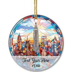 Kerstboom Ornamenten Kerstboom Opknoping Keramische Kerstversiering Kerstballen New York City 2023, Gepersonaliseerde New York 2023 Cadeau Voor Reizigers, Reisthema, Aangepaste Tekst, Glas in lood