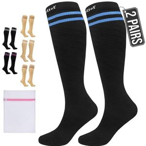 360 Relief Compressie Sokken klasse 1 voor Mannen en Vrouwen - 15-20 mmHg Steunkousen voor langeafstandsvluchten, reizen, sporten, hardlopen, wandelen - 2 Paar Compression Socks S/M Zwart met wasnet