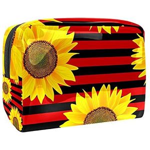 Waterdichte cosmetische tassen, zonnebloem wit en roze streep patroon reizen cosmetische tassen, multifunctionele draagbare make-up tassen, reizen cosmetische tas organizer voor vrouwen, Multi kleuren