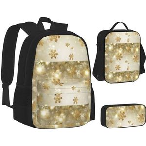 SUHNGE Leuke Slak Print Rugzak Lunch Box Set, 3 in 1 School Boekentas en Potlood Case Bundel Bijpassende Combo, Gouden Zijde Kerst, Eén maat