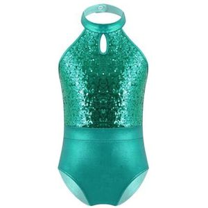 XHYDDLKJ Gymnastiekpak voor kinderen, dansen, tricot voor meisjes, balletkleding, pailletten, splice, metallic, turnen, body, kinderen, dans (groen, 10)
