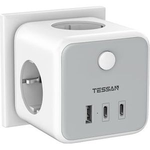 TESSAN - 6 in 1 - Wandstekkerdoos - Met 3 Stopcontacten - 2 USB C en 1 USB A Poort