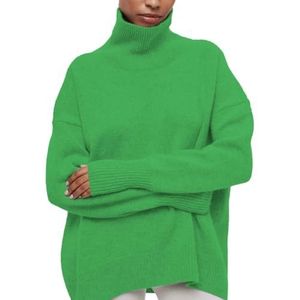 Grof Gebreide Coltrui for Dames, Zachte, Warme, Losse Pasvorm Trui for Herfst en Winter(Green,4X-Large)