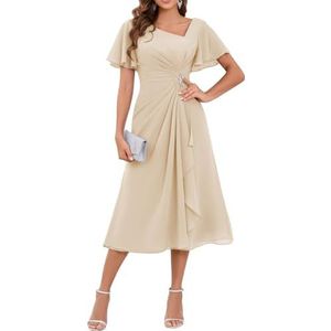 WSEYU Chiffon moeder van de bruid jurken asymmetrische thee lengte moeder van de bruidegom jurken voor bruiloft, Champagne, 36