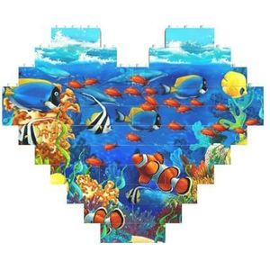 Oceaan Tropische Vissen Koraal Onderzeese Wereld Legpuzzel - Hartvormige Bouwstenen Puzzelspel - Plezier En Stressverlichtend Puzzel Spel