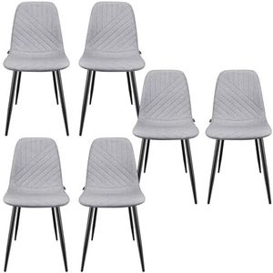 WAFTING Eetkamerstoelen, set van 6, stoelen met linnen diagonaal strependesign en metalen frame, geschikt voor eetkamer, woonkamer, keuken, slaapkamer en ontvangstruimtes, grijs