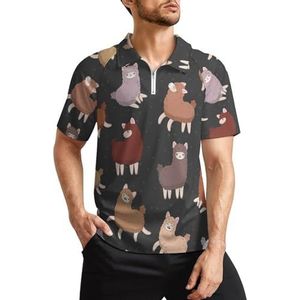 Grappige lama alpaca heren golfpoloshirts klassieke pasvorm T-shirt met korte mouwen bedrukt casual sportkleding top L