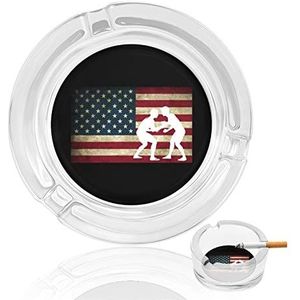Worstelen Amerikaanse Amerikaanse vlag glazen asbak indoor outdoor wasbare eenvoudige ronde asbakken cadeau voor mannen