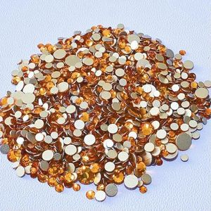 SS4-SS20 Mixformaat Helder Kristal Goud Plat Achter Strass Decoraties DIY Glitterstenen 3D Nail Art Accessoires-Topaz-Mixformaat SS3-SS20