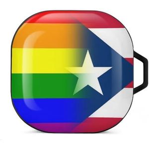 LGBT Pride And Puerto Rico Flag Oordopjes Hoesje Compatibel met Samsung Hard Shell Beschermhoes Zwart-Stijl