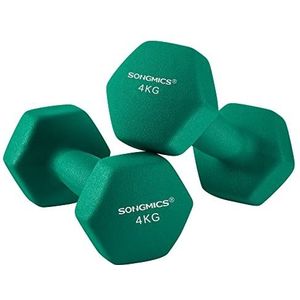 SONGMICS SYL68GN Set van 2 halters, 2 x 4 kg gymnastiekhalters, met matte coating van neopreen, antislip, 20,5 x 9, groen