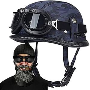 Motorhelm in vintage-stijl, halfopen, met bril ECE/DOT authenticatie vintage motorhelm beschermt effectief de veiligheid van het hoofd voor scooters en fietsen (kleur: F1, maat: XXXL (63 ~ 65) cm)