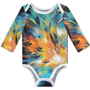 KAAVIYO Badminton Abstract Kunstwerk, babybody, lange mouwen, katoen, bodysuit voor neutrale pasgeborenen, 3-24 maanden, Patroon., 3 Maanden