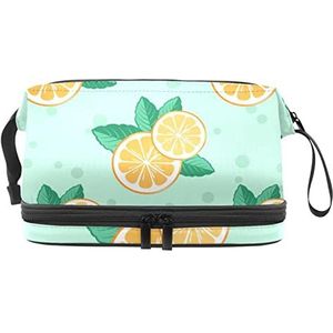 Dubbellaags Cosmetische Tas Oranje Slice Draagbare Make-up Tas Reizen Organizer Pouch Voor Vrouwen Meisjes Toiletries Tassen, Meerkleurig, 27x15x14 cm/10.6x5.9x5.5 in, Make-up zakje