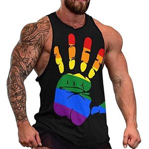 LGBT Handprint Pride Tanktop voor heren, grafische mouwloze bodybuilding-T-shirts, casual strand-T-shirt, grappig sportschool-spierweefsel