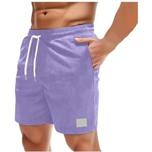 Corduroy Shorts Heren Shorts Zomer Vrijetijdsbroeken Met Zakken Corduroy Broek Korte Trekkoord Sweatshorts Baggy Joggingbroek Korte Stretch Heren Shorts S-XXL(Purple,M)