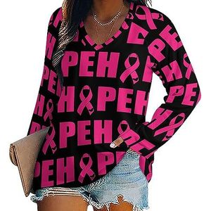 Roze lint dames casual T-shirts met lange mouwen V-hals bedrukte grafische blouses T-shirt tops L