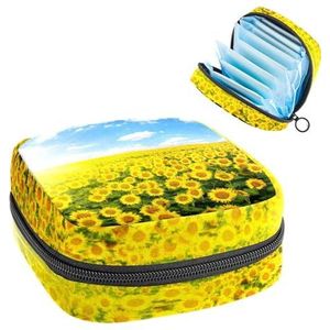 Opbergtas voor maandverband, menstruatiecup zakje tampon tas, menstruatiepads, houder organizer voor vrouwen meisjes, zonnebloem en wolk