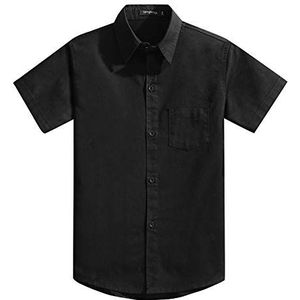 Spring&Gege Effen formele katoenen twill overhemden met korte mouwen voor jongens, Zwart, 13-14 jaar