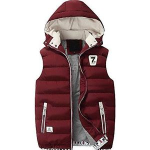 Heren Winter Outdoor Gewatteerde Gilet Mouwloze Jas Bodywarmer Casual Puffer Vest, wijnrood, XXL