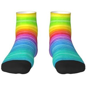 Regenboog gekleurde gestreepte print veelzijdige sportsokken voor casual en sportkleding, geweldige pasvorm voor voetmaten 36-45, Regenboog gekleurd gestreept, Eén Maat
