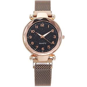 Nieuwe Vrouwen Steel Mesh Belt wrap armband Starry Sky Magnet Buckle Clock Diamond Quartz Wrist Watch Arabisch Numberals Analog Watch (Size : 5)