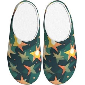 EdWal Atomic Stars Retro Patroon Print Print Winter Warme Slippers Indoor Anti-slip Pluche Slippers Ontspannen Thuis Voor Vrouwen Mannen, Zwart, 37.5 EU