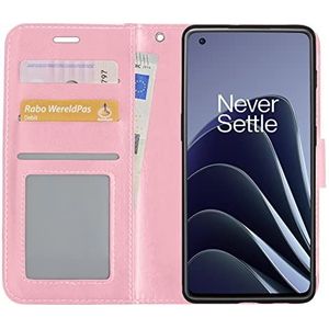 BASEY Hoesje Voor OnePlus 10 Pro Case Bookcase - OnePlus 10 Pro Case Flip Hoesje Book Cover - OnePlus 10 Pro Case Book Hoesje Licht Roze