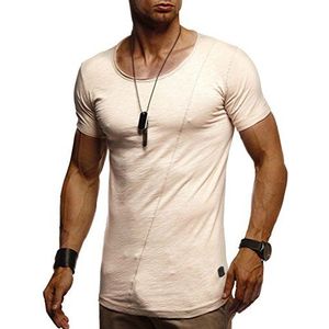 Leif Nelson Zomer T-shirt voor heren, ronde hals, 100% katoen, regular fit, zwart, korte mouwen, M (38-40 cm), beige, S