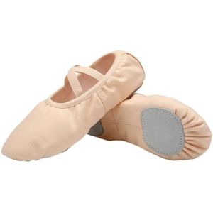 Balletschoenen, balletschoenen, meisjes, canvas, platte balletschoenen, dansschoenen, dansschoenen voor volwassenen, vrouwen, kinderen, yoga, klassieke splitzool, zacht leer, Beige, 26 EU