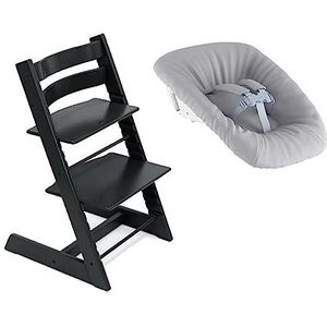 Stokke Tripp Trapp stoel (zwart) met Newborn Set (grijs) - voor pasgeborenen tot 9 kg - gezellig, veilig en eenvoudig te bedienen