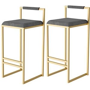 Barkruk Barkruk Barkruk set van 2 Vierkante Fluwelen Zitting Barkrukken met Zwart, Keuken Ontbijt Bar Stoelen #1Grijs + Zwart Frame 65cm Zithoogte