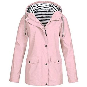 Kanpola Overgangsjas voor dames, outdoor, waterdicht, winddicht, regenjas, capuchonjas, jas met capuchon, roze, 48