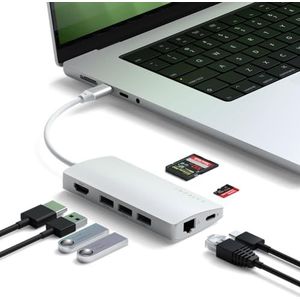 Satechi - 8-in-1 USB-C Hub Multiport Adapter V2 - Zilver - HDMI 4K, 115W PD Opladen, 3 USB-A, Ethernet, Micro/SD-kaartlezers