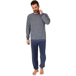 Normann Heren badstof pyjama lange mouwen, pyjama met fijn gestreept patroon, blauw 1, 62
