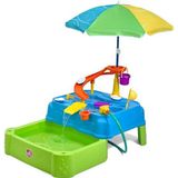Step2 Waterpark Wonders Two-Tier watertafel | Water speelgoed voor kinderen met 2 niveaus en 9 accessoires | Inclusief pierenbadje, glijbaan met overloopbak, ophaalbrug & sproeikop
