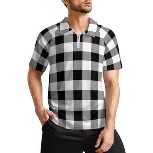 Zwart-wit Gingham Heren Golf Polo Shirts Klassieke Fit Korte Mouw T-Shirt Gedrukt Casual Sportkleding Top XL