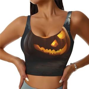 Halloween Pompoen Print Comfortabele Vrouwen Sport Vest Yoga Workout Vest Voor Vrouwen Lichtgewicht Zomer, Zwart, S
