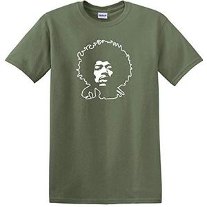 Jimi Hendrix Che Guevara Stijl Gitaar Legend Rock Icoon Zwaar Katoenen T-shirt Militair Groen, Militair Groen, L