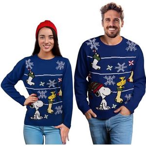 United Labels Snoopy kersttrui, uniseks, blauw, gebreide wintertrui, pullover voor heren en dames, blauw, S