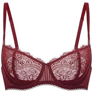 DOBREVA Dames Beugelbeha X-Back Balconette met Kant zonder Inzetstukken Donkerrood 90C