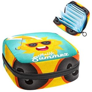 Periode Pouch Draagbare Tampon Opbergtas,Tampon Houder voor Portemonnee Vrouwelijke Product Organizer,Hallo Zomer Grappige Zon, Meerkleurig, 4.7x6.6x6.6 in/12x17x17 cm