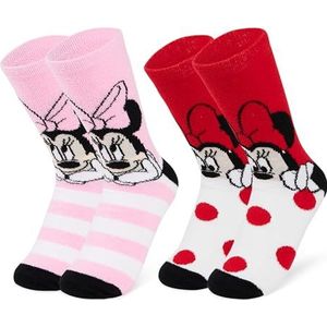 Disney Mickey Minnie Baby Yoda Stitch Damessokken, 2-delige set, wollig met ABS, Rood Roze Minnie, Eén maat