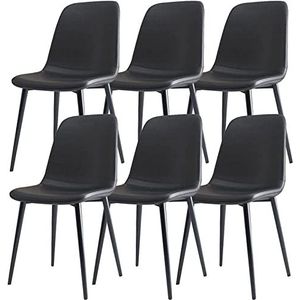 GEIRONV Moderne lederen eetkamerstoel set van 6, thuis slaapkamer balie receptie lounge stoel woonkamer bijzetstoel onderhandeling make-up stoel Eetstoelen (Color : Black)
