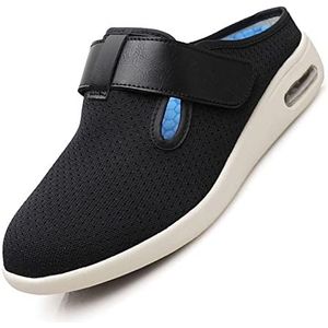 Extra Brede Schoenen voor Dames met Gezwollen Voeten met Klittenband, Verstelbare Diabetische Slippers, Antislip Luchtkussen Artritis Orthopedische Sandalen(Size:39,Color:zwart)