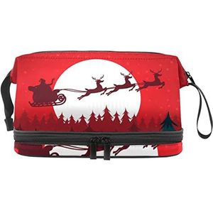 Grote capaciteit reizen cosmetische tas, kerst regendier & Santa-01, make-up tas, waterdichte make-up tas organisator, Meerkleurig, 27x15x14 cm/10.6x5.9x5.5 in